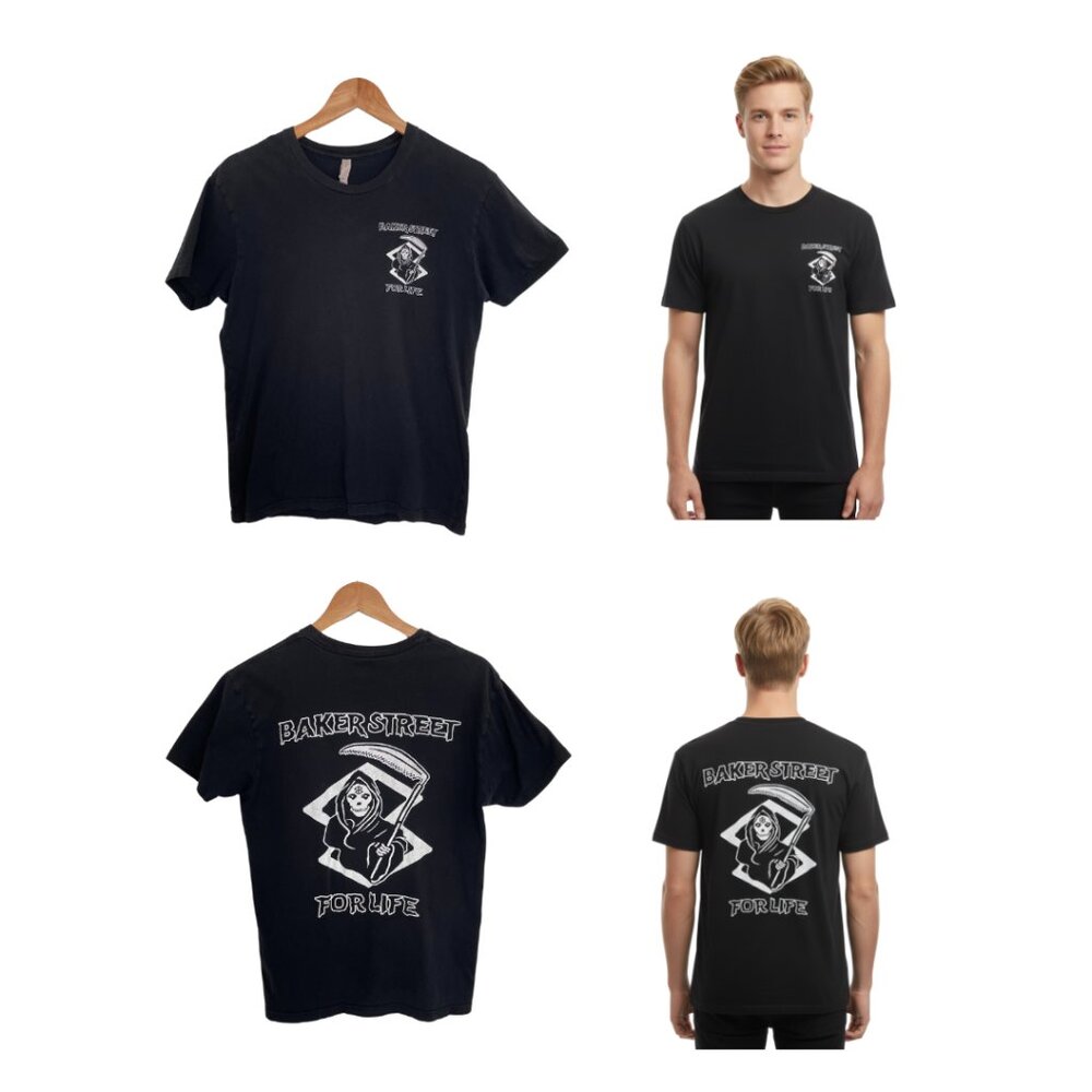 Baker Street Snow T-Shirt Men Small Black Grim Reaper For Life Skate Shop Short